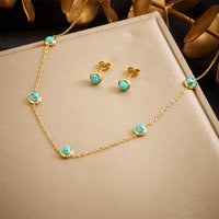 LAMENGLY 316L Stainless Steel Dainty Turquoise Bead Necklace Earring Jewelry Set Perfect Gift for Women Great for Daily Stacking