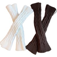 2PCS Cable Knit Fingerless Gloves, Women's Soft Warm Knitted Arm Warmers, White Winter Hand Accessories, Stylish Elastic