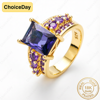 Charming 18K Gold Plated Luxury Square Purple Zircon Ring for Women, Fashionable Wedding Party Gift Jewelry