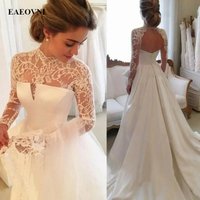 Vintage Long Sleeves Wedding Dresses 2025 Sweep Train Lace Satin Open Back Elegant Bridal Gowns Plus Size Vestido De Novia