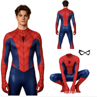 Czerwony i niebieski kostium Spider-Mana na Halloween, Comic-Con, dla dzieci i dorosłych, jednoczęściowy kombinezon, z maską na oczy, idealny do występów bohaterów.