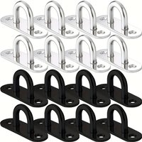 6 Pcs Stainless Steel Pad Eye Plate Hooks Heavy Duty Ceiling Wall Mount U Hooks Black Elliptical M6