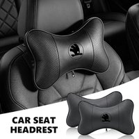 For Skoda Leather Car Headrest Neck Pillow Breathable Auto Support Cushion Kodiaq Fabia Kamiq Karoq Octavia 2 3 Rapid Scala