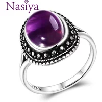 925 Silver Rings Natural Amethyst Gemstone Rings for Women Wedding Bands Anniversary Gift Fine Jewelry
