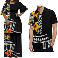 Custom Polynesian Clothing Top And Skirts Women 2 Piece Sets New Arrival Summer Round Neck Petal Sleeve Samoa Puletasi