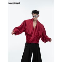 Mauroicardi Spring Oversized Flowy Short Plaid Blouse Men Elegant Luxury Designer Clothes High Quality Shirts Cardigan for Men