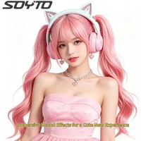 SOYTO Gradient RGB Light Cat Ear Foldable Bluetooth Headset Wireless Stereo Bass Gaming Headphones Adjustable Over Ear Earphone