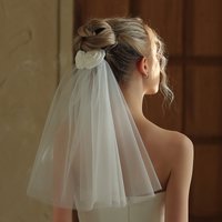 V372 Short Double Layer White Tea Rose Wedding Headband Super Fairy Tale Style Bridal Hair Clip for Photoshoot And Ceremony