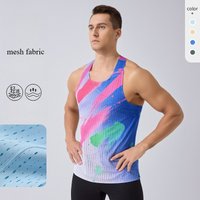 Men's Vest Quick Dry Marathon Running Singlet Man Racing Shirt Fitness Sleeveless Singlet Mesh Light Fabric Workout Gym Tank Top