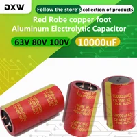 2PCS 10000UF Aluminum Electrolytic Capacitor 63V 80V 100V Red Robe Copper Foot High Quality Capacitor
