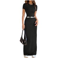 Women's Elastic Slim Fit Long T-shirt Dress Featuring Round Neck and Short Sleeves Suitable for Everyday and Special Occasions