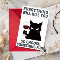 Funny Greeting Card Envelope Set Cartoon Black Cat Humorous Text Gift Card