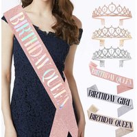 1 Set Roségold Geburtstagskönigin Krone Dekorationen Geburtstagsfeier Mädchen glitzernde Strass Krone Tiara Party Satin Schärpe Geschenk