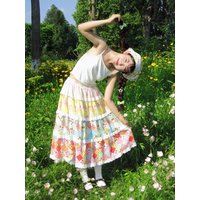Floral Skirt Women's Colorful Print Patchwork 2025 New Sweet High-Waist Midi Skirt Slim Fit Casual Fernch Fashion Spring Summer