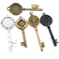 5pcs 20mm Inner Size Antique Silver Plated Bronze Black Key Style Cabochon Base Setting Charms Pendant