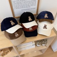 Casual Embroidered Bear Baseball Hat Breathable Wide Brim Travel Sunshade Hat Corduroy Adjustable Outdoor Sport Hat