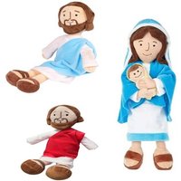 Jesus Plush Toy Virgin Mary Soft Doll Traveler Crutch Style Donkey Stuffed Christ Religious Savior with Smile Believer Kids Gift