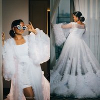 Extra Puffy Bridal Wedding Robe Customized Women Dress Nightgown Long Sleeves Ruffles Sleepwear Bathrobe Bride Pajamas