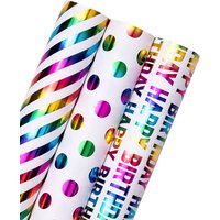 1 Roll 17 inch x 120 inch Per roll Birthday Wrapping Paper Roll Colorful Foil Birthday Design for Party, Holiday, Shower