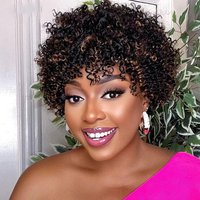 Highlight Wig Human Hair Afro Kinky Curly Wigs for Black Women Short Pixie Kinky Curly Wig for African American Full Machine Wig