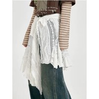 American Retro White Lace Skirt Women Irregular Bandage Pleated All Match Skirt Ladies Spring Autumn New Korean Fashion Clothing