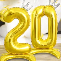 1 large 40-inch gold crown number balloon with base, birthday party decoration, photo prop, anniversary gift.