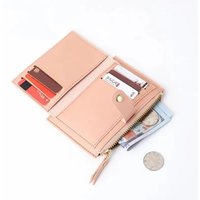 Ultra-thin Students Card Bag with Multiple Card Slots Solid Color Short Wallet with Zipper PU Coin Purse For Bank Card Holder