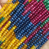 3x4mm Rondelle Faceted Natural Stone Chalcedony Red Blue Yellow Spacer Beads for Jewelry Making Diy Bracelet Accessories