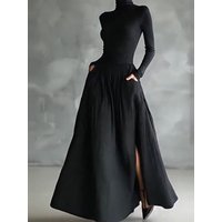 Elegant Turtleneck Pullover & Long Skirt Set Women Casual Long Sleeve Pocket Solid Skirt Outfits Fashion Draped Slim 2Pc Suits