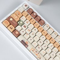 Red Panda Cafe Keycap Set MOA Profile Cartoon Cute Customized Keycaps for Mechanical Keyboard PBT Sublimation Retro Yellow Brown