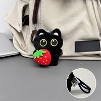 Cute Fish Black Cat Keychain Strawberry Wings Bag Pendant Bib Car Key Ring School Bag Decoration