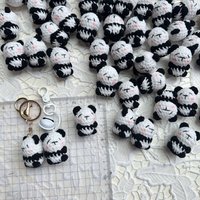 4cm Funny Finished Crochet Positive Energy Mini Panda Doll Phone Bag Decoration Handmade Knitted Fudge Panda Ornament Gifts