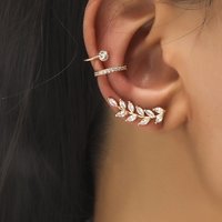 Vnox Luxury Shiny No Piercing Leaves Zircon Sets Earrings for Women Gold Plated Crystals Leaf Ear Bone Clip Party Jewelry