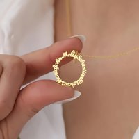 Custom Multi Name Round Pendant Necklace Personalized Family Members Name Choker Stainless Steel 0 Allergy Jewelry Birthday Gift