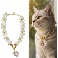 Pet Necklace Dog Collar Cat Pearl Retro Love Crystal Pendant Hanging Decoration Teddy Bear Delicate Personality Cute Neck Ring