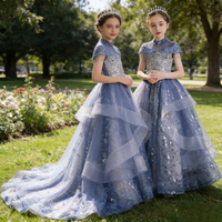 Girls Puffy Tulle Princess Party Dress Flower Piano Performance Evening Party Host Girl Wedding Pageant Gown Children Birthday