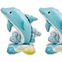 2/1pcs Standing Dolphin Cartoon Ocean Animal Aluminum Foil Balloons Kids Birthday Under The Sea Themed Party Decoration Gifts