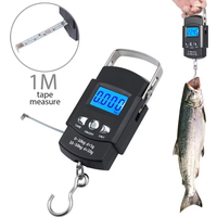 50kg/10g Portable Electronic Scale Digital Display Fishing Travel Hanging Scale with 100cm Retractable Measuring Tape Tool