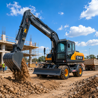 Wheeled Excavator Hydraulic Heavy Duty 4x4 Wheels Digger with Cabin Earthmoving Construction Machinery Customizable