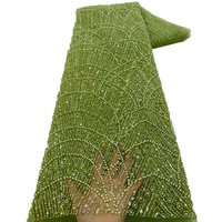 1 Yards African Luxury Beaded Tulle Lace Fabric Nigerian Handmade Heavy Sequin Lace Fabric For Diy Wedding Party Dresses