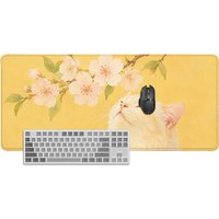 Mouse Pad White Cat Cherry Blossoms Mouse Pad Gamer XL HD Home New Large Mousepad XXL Playmat Carpet Non-Slip Soft Laptop Table