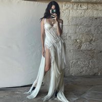 Bohemian Tulle Evening Dress Customized Strapless Sleeveless Celebrity Gowns Fashion Asymmetrical Zipper Back Prom Dresses