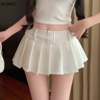 Sweet Pleated Skirt Summer Women's 2026 White Y2k Clothes High Waist Slim A-Line Micro Skirt Black Casual Mini Skirt with Shorts