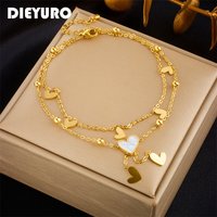 DIEYURO 316L Stainless Steel Heart Love Anklets For Women Girl New Trend Multi-layer Chains Non-fading Jewelry Gift Party 2023
