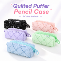 Candy Colored Glossy Quilted Puffer Pencil Pouch, Portable Large Capacity Stationery Organizer Bag Back to School Supplies
