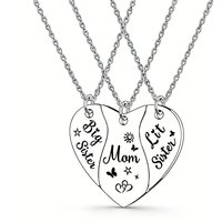 3 PCS Heart Matching Mom Daughter Son Necklace Set Stainless Steel Big Sister Little Sister Necklace Gifts For Mother