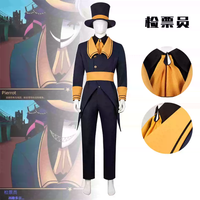 Circus Ticket Taker Cosplay Costume Full Set Circus Men Outfit With Split Mask Top Hat Halloween Horror Party Costume Full HCos