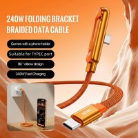 240W Folding Mobile Phone Holder Data Cable USB-C Type-C Fast Charging Cord Adapter, for iPhone 15-17 Series, Samsung S10/S10 +