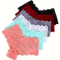 6pcs Women's sexy lace underpants breathable triangle pants solid color T pants low waist pure desire women's underpants