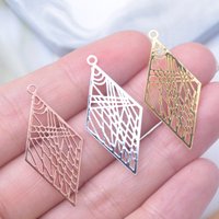 12cs 33*16mm Yellow gold Color Rhombus Charm Thin Pendant Brass Jewelry Accessories supplier